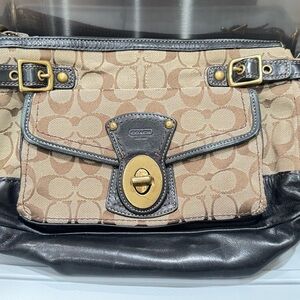 Coach Beige and Black Shoulder Bag with Gold Accents